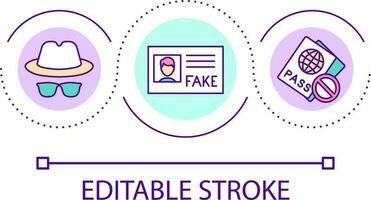 identitet dokumentera förfalskning slinga begrepp ikon. falsk pass och id. brottslighet och bedrägeri. olaglig invandring abstrakt aning tunn linje illustration. isolerat översikt teckning. redigerbar stroke vektor