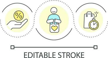 varm erbjudande slinga begrepp ikon. rabatter och försäljning. handla. marknadsföring strategi. locka till sig kunder abstrakt aning tunn linje illustration. isolerat översikt teckning. redigerbar stroke vektor