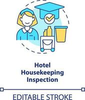 Hotel Hauswirtschaft Inspektion Konzept Symbol. Gastfreundschaft Ausbildung Kurs abstrakt Idee dünn Linie Illustration. Reinigung. isoliert Gliederung Zeichnung. editierbar Schlaganfall vektor