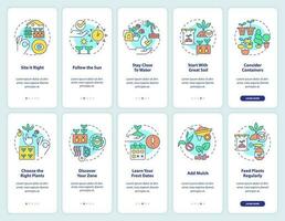 Gartenarbeit Tipps Onboarding Handy, Mobiltelefon App Bildschirm Satz. Gartenbau Komplettlösung 5 Schritte editierbar Grafik Anleitung mit linear Konzepte. ui, ux, gui Vorlage vektor