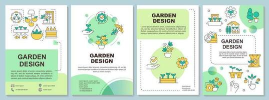 Garten Design und Landschaftsbau Grün Broschüre Vorlage. Flugblatt Design mit linear Symbole. editierbar 4 Vektor Layouts zum Präsentation, jährlich Berichte