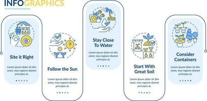 Gartenarbeit Tipps Rechteck Infografik Vorlage. erfolgreich Pflanzen. Daten Visualisierung mit 5 Schritte. editierbar Zeitleiste die Info Diagramm. Arbeitsablauf Layout mit Linie Symbole vektor