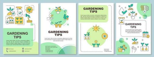 Gartenarbeit Tipps Grün Broschüre Vorlage. Gartenbau. Flugblatt Design mit linear Symbole. editierbar 4 Vektor Layouts zum Präsentation, jährlich Berichte