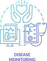 Krankheit Überwachung Blau Gradient Konzept Symbol. Verfolgung und Analyse. chronisch Krankheit Verwaltung abstrakt Idee dünn Linie Illustration. isoliert Gliederung Zeichnung vektor