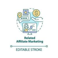 verbunden Affiliate Marketing Konzept Symbol. Produkte von Ihre Nische. Beförderung Programm abstrakt Idee dünn Linie Illustration. isoliert Gliederung Zeichnung. editierbar Schlaganfall vektor