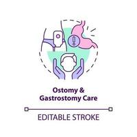 Stoma und Gastrostomie Pflege Konzept Symbol. Privat Pflicht Pflege- Pflege abstrakt Idee dünn Linie Illustration. isoliert Gliederung Zeichnung. editierbar Schlaganfall vektor