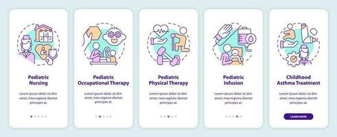 pediatrisk Hem hälsa vård onboarding mobil app skärm. genomgång 5 steg redigerbar grafisk instruktioner med linjär begrepp. ui, ux, gui mall vektor