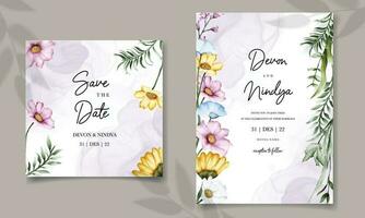 elegant bröllop inbjudan kort med skön vattenfärg blommor vektor