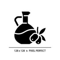 Öl Pixel perfekt schwarz Glyphe Symbol. Essen Dressing. Gemüse fett. gesund Kochen. organisch Produkt. Mittelmeer Diät. Silhouette Symbol auf Weiß Raum. solide Piktogramm. Vektor isoliert Illustration