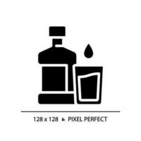 Wasser Pixel perfekt schwarz Glyphe Symbol. kalt trinken. gesund Gewohnheit. Getränk Industrie. Flüssigkeit Erfrischung. Körper Hydratation. Silhouette Symbol auf Weiß Raum. solide Piktogramm. Vektor isoliert Illustration