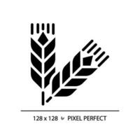 Essen Körner Pixel perfekt schwarz Glyphe Symbol. Hafer Mahlzeit. Weizen Ernte. Müsli Getreide. landwirtschaftlich Ware. Silhouette Symbol auf Weiß Raum. solide Piktogramm. Vektor isoliert Illustration