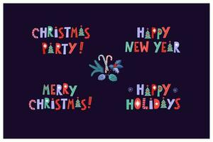 Weihnachten Stil Beschriftung einstellen glücklich Neu Jahr, Weihnachten Party, fröhlich Weihnachten glücklich Ferien vektor