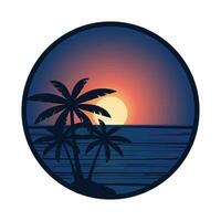 dunkel Palme Baum tropisch Strand beim Sonnenuntergang vektor