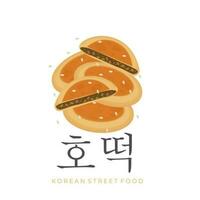 traditionell hotteok koreanska pannkakor vektor illustration logotyp med jordnöt klistra fyllning