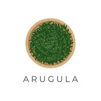 arugula sallad friska mat illustration logotyp i en trä- skål vektor