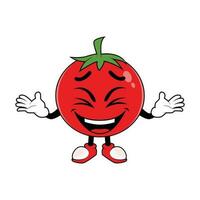 Tomate Obst Karikatur Maskottchen Lachen glücklich. Vektor Illustration von rot Tomate Charakter mit verschiedene süß Ausdruck