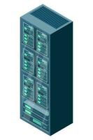 isometrisch Server. Netzwerk Server Zimmer. 3d Computer Ausrüstung. Lager Datenbank. isometrisch Technologie. Vektor Illustration