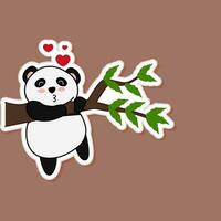 klistermärke stil kärlek i panda hängande gren mot brun bakgrund. vektor