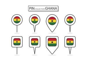 uppsättning av platt stift ghana flagga ikon i olika former platt stift ikon illustration design. vektor