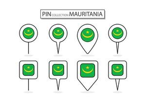 uppsättning av platt stift mauretanien flagga ikon i olika former platt stift ikon illustration design. vektor
