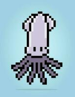 8 bit pixel av bläckfisk. djur- pixel för korsa sy mönster i vektor illustrationer.