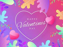 glücklich Valentinsgrüße Tag Text mit Herz Luftballons und bunt Blumen- dekoriert auf glänzend Rosa und lila Hintergrund. vektor