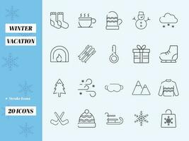 20 vinter- semester ikon eller symbol uppsättning i stroke stil. vektor