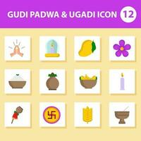 12 gudi Padwa und ugadi Festival Symbol einstellen Über Weiß und Gelb Platz Hintergrund. vektor