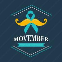 eben Stil Poster oder Vorlage Design mit AIDS Band und Schnurrbart auf Streifen Blau Hintergrund zum movember Prostata Krebs Bewusstsein Monat Konzept. vektor