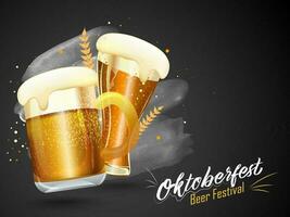 vektor illustration av vin glasögon med vete på svart bakgrund för oktoberfest öl festival affisch eller baner design.