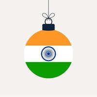 Weihnachtsball mit Indien-Flagge. Grußkartenvektorillustration. Frohe Weihnachtskugel mit Flagge lokalisiert auf weißem Hintergrund vektor