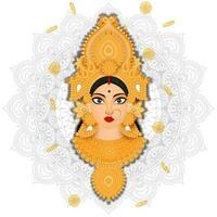 illustration av gudinna durga maa ansikte med mynt dekorerad på mandala mönster bakgrund. vektor