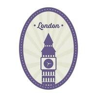 violett und grau groß ben mit Strahlen auf Oval Hintergrund zum London Aufkleber oder Briefmarke Design. vektor