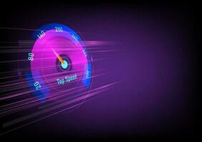 abstrakt bakgrund teknologi perspektiv cirkel rosa och blå topp hastighetsmätare med lila rör på sig ljus rader på en violett och svart lutning bakgrund vektor