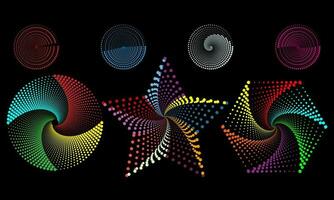 uppsättning av halv tona cirkel färgrik runda prickad ram, cirklar mönster gräns och abstrakt halvton grafisk design vektor