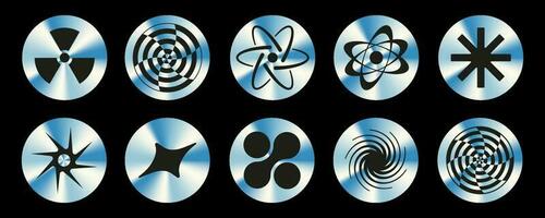 uppsättning av trendig y2k klistermärken med abstrakt retro symboler, vektor 2000-talet estetisk grafik, dekorativ etiketter.