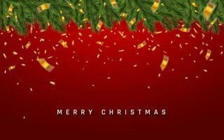 festlig jul eller ny år bakgrund. jul gran grenar med konfetti. högtider bakgrund. vektor illustration