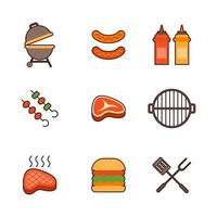 Barbecue Outdoor Sommer Aktivität Icon Set Design vektor