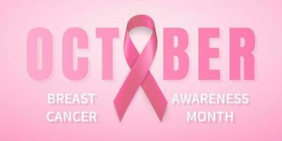 oktober bröst cancer medvetenhet månad i. realistisk rosa band symbol. medicinsk design. vektor illustration