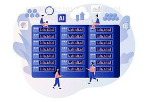 stor data begrepp. data vetenskap och jobb. data analys. mycket liten människor data ingenjörer. utvecklare karriär. modern platt tecknad serie stil. vektor illustration på vit bakgrund