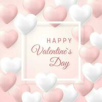 glücklich Valentinsgrüße Tag Hintergrund, fliegend Rosa und Weiß Herzen mit rahmen. Vektor Illustration