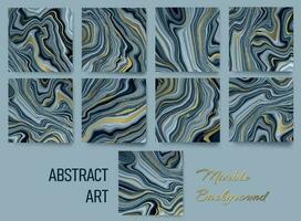uppsättning av marmor bakgrunder i blå toner med guld ådror. vektor. vektor