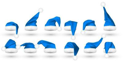 Blau Santa claus Hut isoliert auf Weiß Hintergrund. Gradient Gittergewebe Santa claus Deckel mit Fell. Vektor Illustration