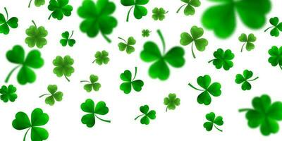 helgon Patricks dag gräns med grön fyra och träd 3d blad klöver på vit bakgrund. irländsk tur- och Framgång symboler. vektor illustration