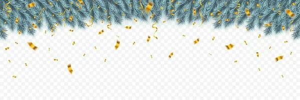 festlich Weihnachten oder Neu Jahr Hintergrund. Weihnachten Tannenbaum Geäst mit Konfetti. Feiertage Hintergrund. Vektor Illustration