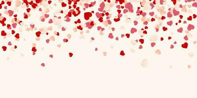 Lycklig valentines dag bakgrund, papper röd, rosa och vit orange hjärtan konfetti. vektor illustration