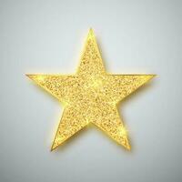 guld skinande glitter lysande stjärna med skugga isolerat på grå bakgrund. vektor illustration