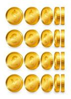 dollar euro pund yen guld mynt uppsättning isolerat på vit bakgrund. vektor illustration