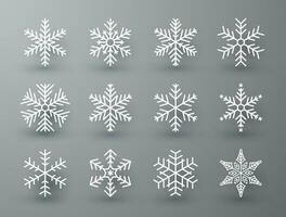 Schneeflocke Winter einstellen von Weiß isoliert Symbol Silhouette auf Weiß grau Hintergrund. Vektor Illustration