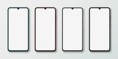 realistisk smartphone falsk upp uppsättning. mobil telefon visa isolerat på vit grå bakgrund. 3d mall illustration. vektor illustration